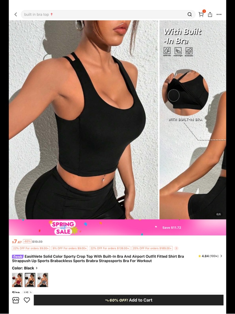 SHEIN Black Sports Bra Crop Top